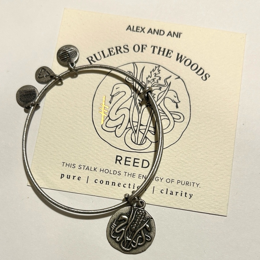 Alex and Ani Silver Rules of the Woods - Reed Charm Bracelet/Bangle